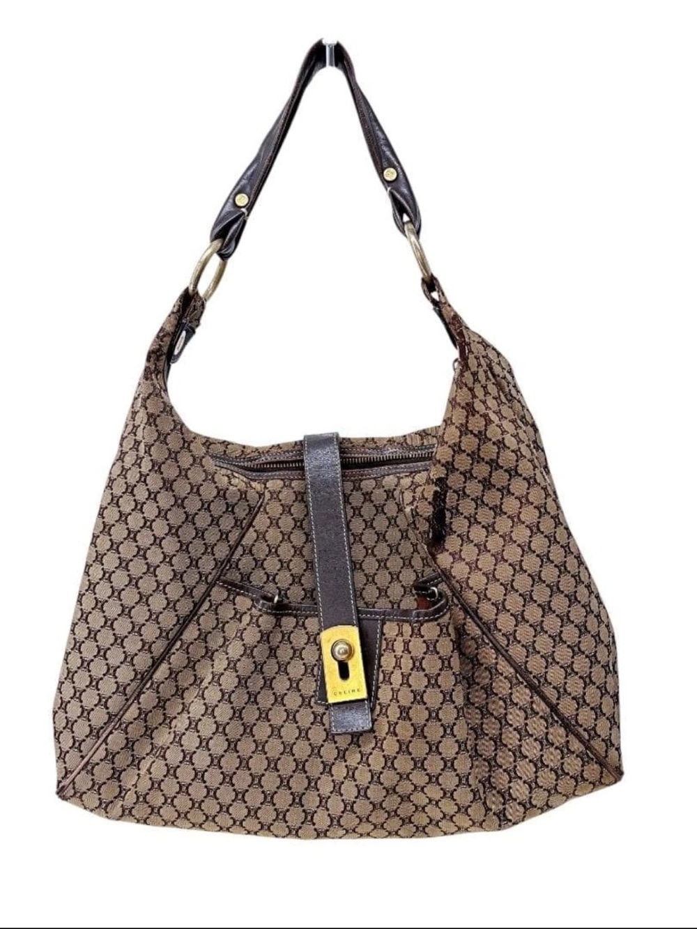Celine Brown Monogram Shoulder Hobo Bag